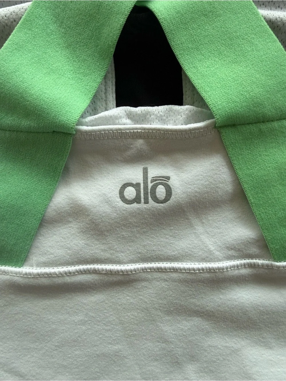 Alo yoga White Tank Top with Green Straps and Black Trim